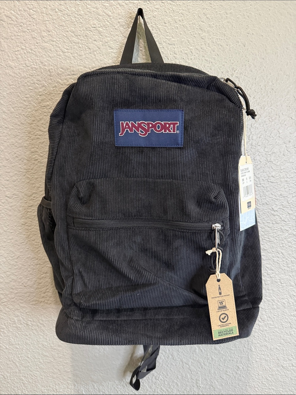 Jansport Black Corduroy  Crosstown Plus Backpack NEW
